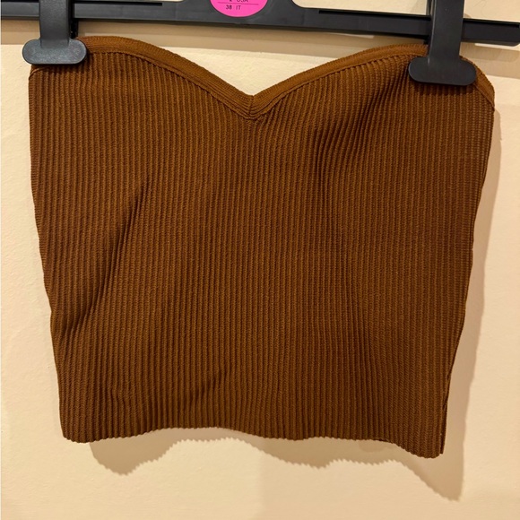 Brown sculpt knit sweetheart tube top - Picture 2 of 4